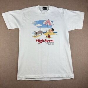Vintage High Sierra Lake Tahoe T-Shirt Men's M White Beach Dog USA 80s 90s Tee